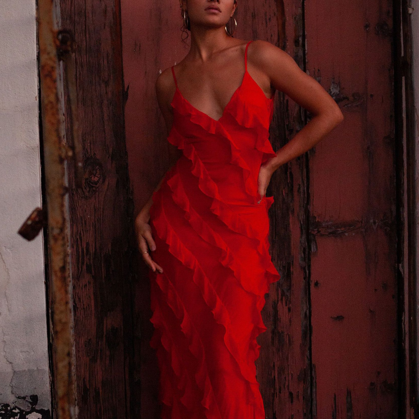Women's Spaghetti Strap Ruffle Maxi Dress