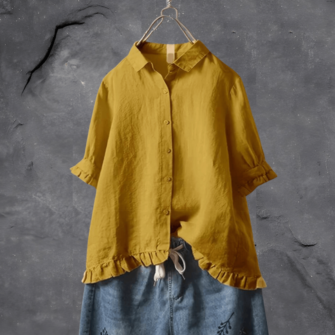 Ruffled Hem Button-Up Shirt