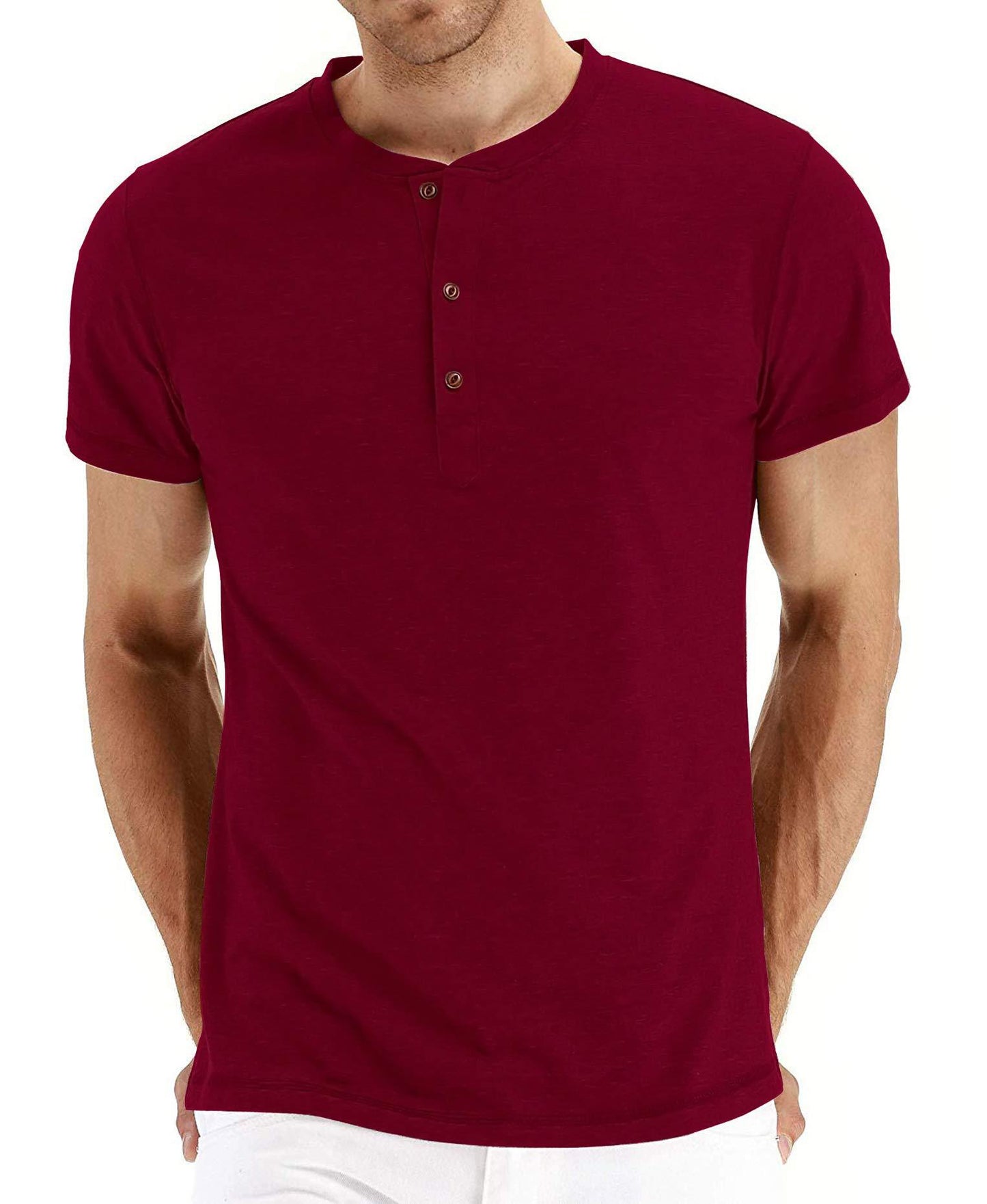 Short-Sleeve Henley Top with Three-Button Detail