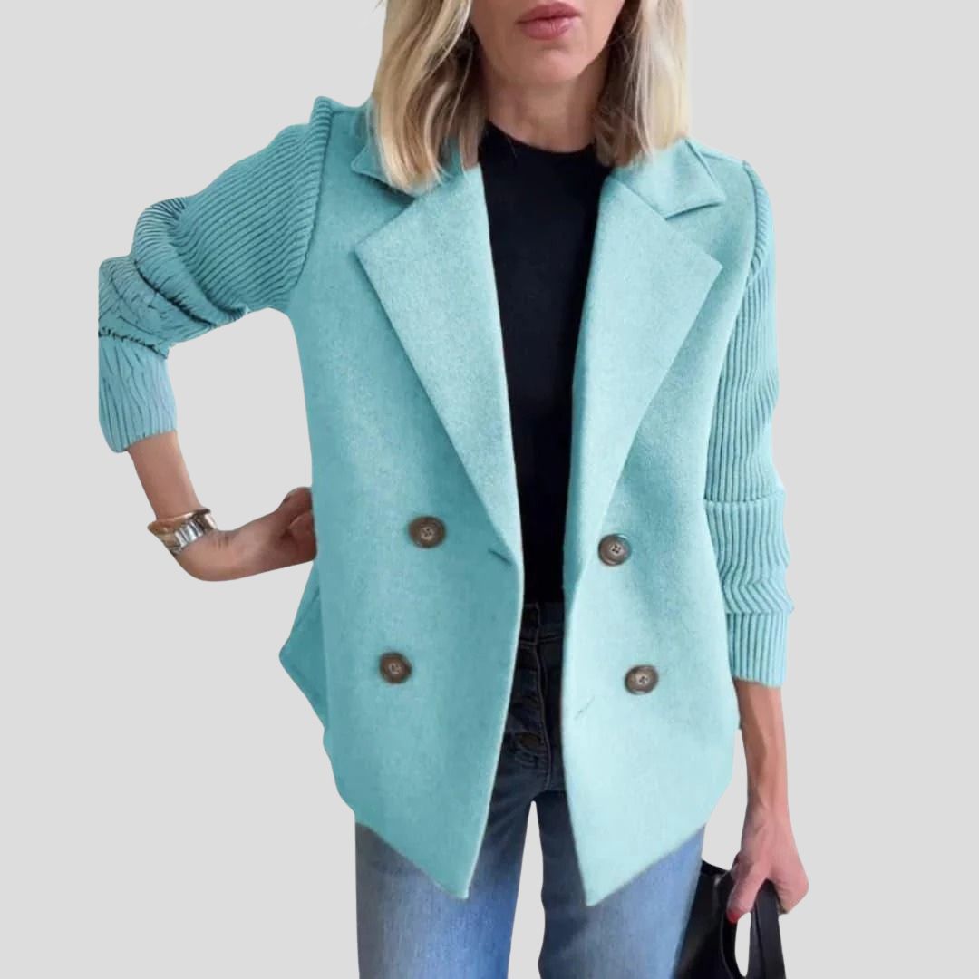 Women's Double-Breasted Knit Sleeve Blazer Jacket