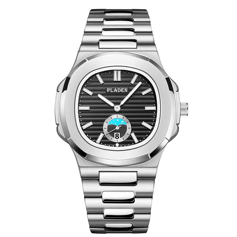 Men’s Metal Link Watch with Grid Dial