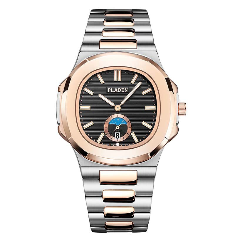 Men’s Metal Link Watch with Grid Dial