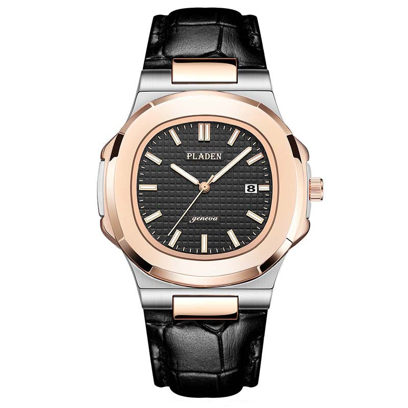 Men’s Metal Link Watch with Grid Dial