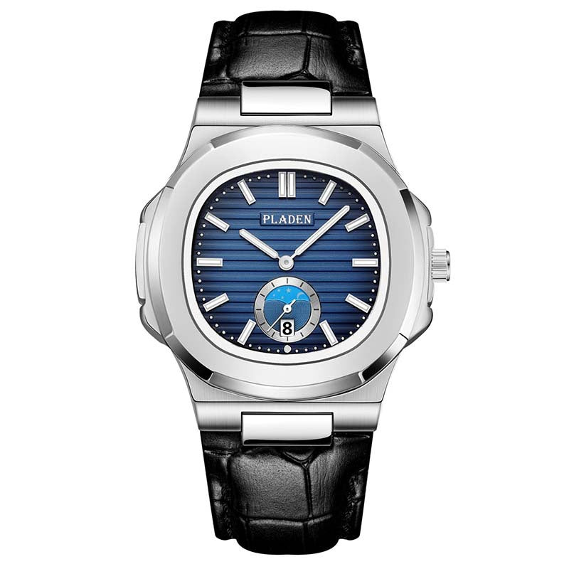 Men’s Metal Link Watch with Grid Dial
