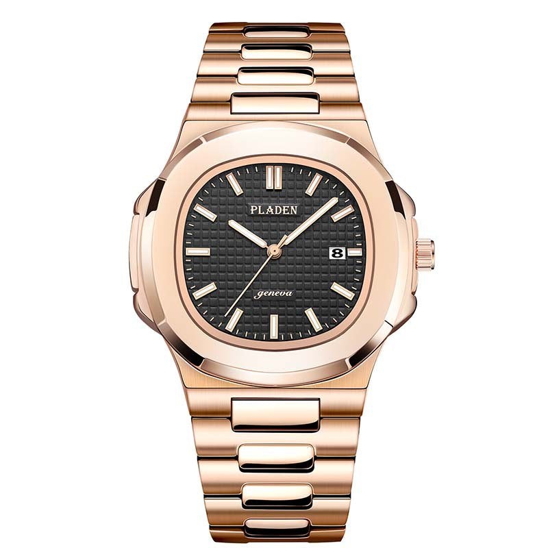 Men’s Metal Link Watch with Grid Dial
