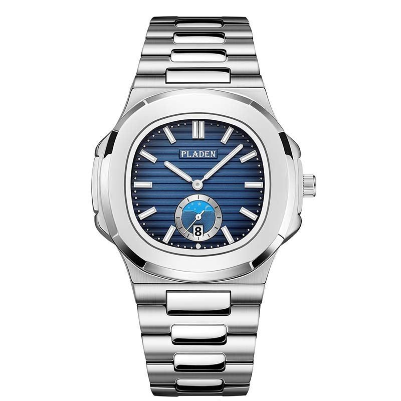 Men’s Metal Link Watch with Grid Dial