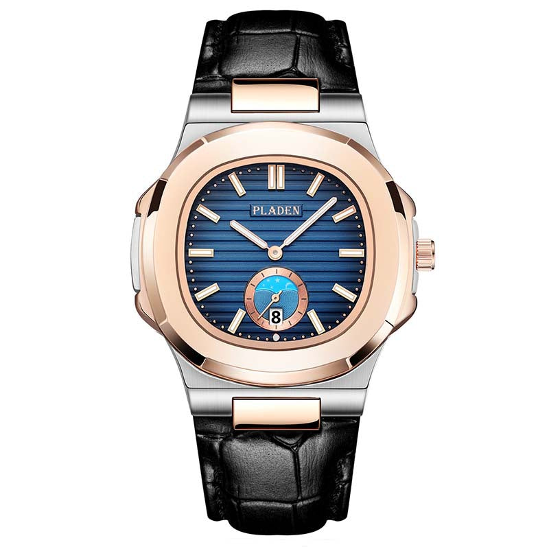 Men’s Metal Link Watch with Grid Dial