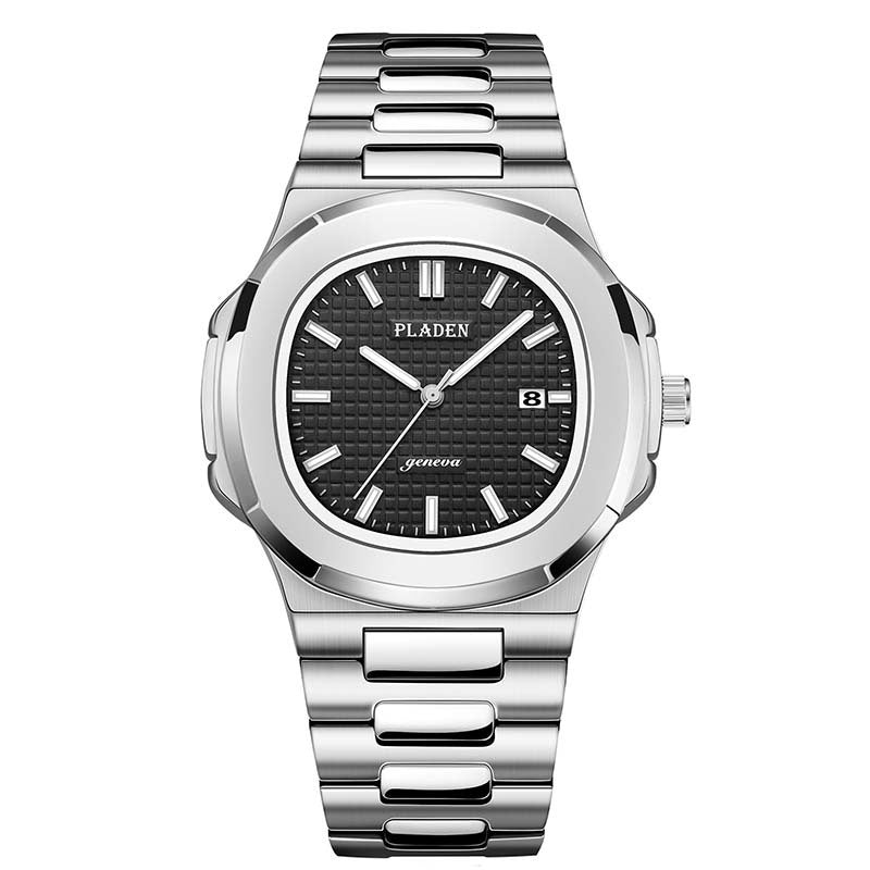 Men’s Metal Link Watch with Grid Dial