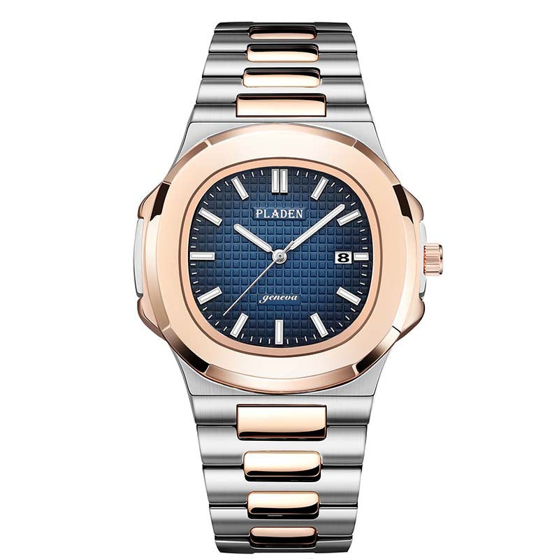 Men’s Metal Link Watch with Grid Dial