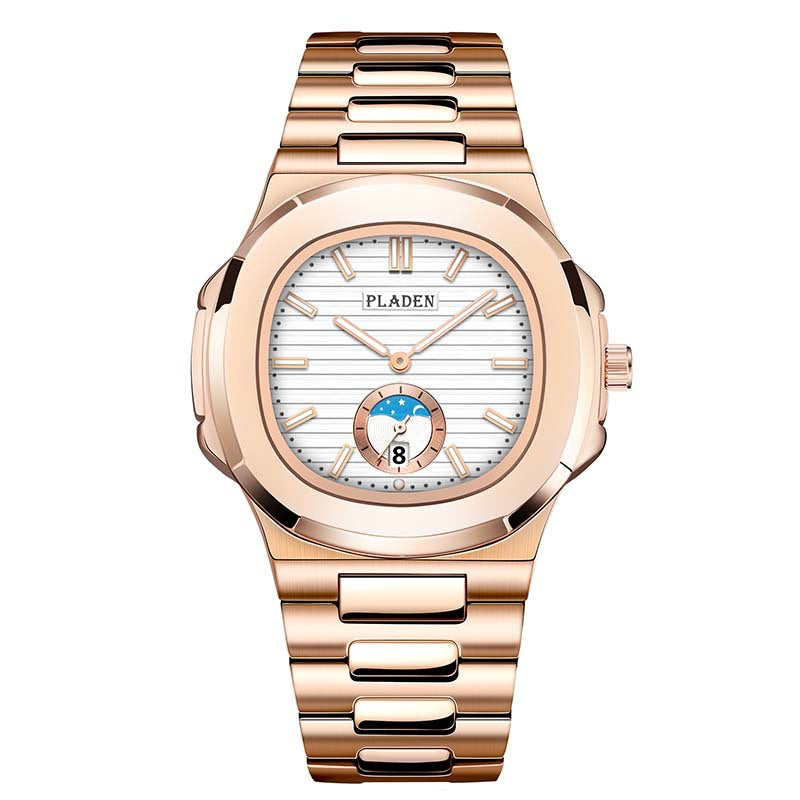 Men’s Metal Link Watch with Grid Dial
