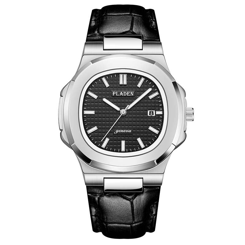 Men’s Metal Link Watch with Grid Dial