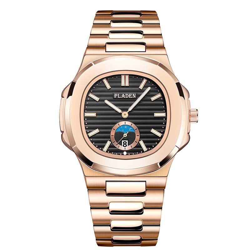 Men’s Metal Link Watch with Grid Dial