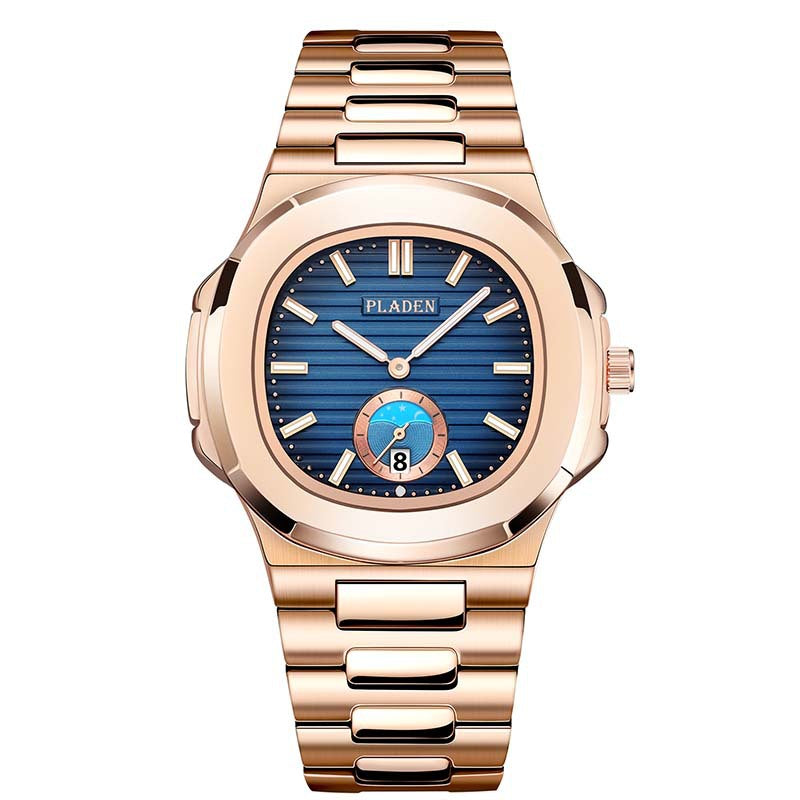 Men’s Metal Link Watch with Grid Dial