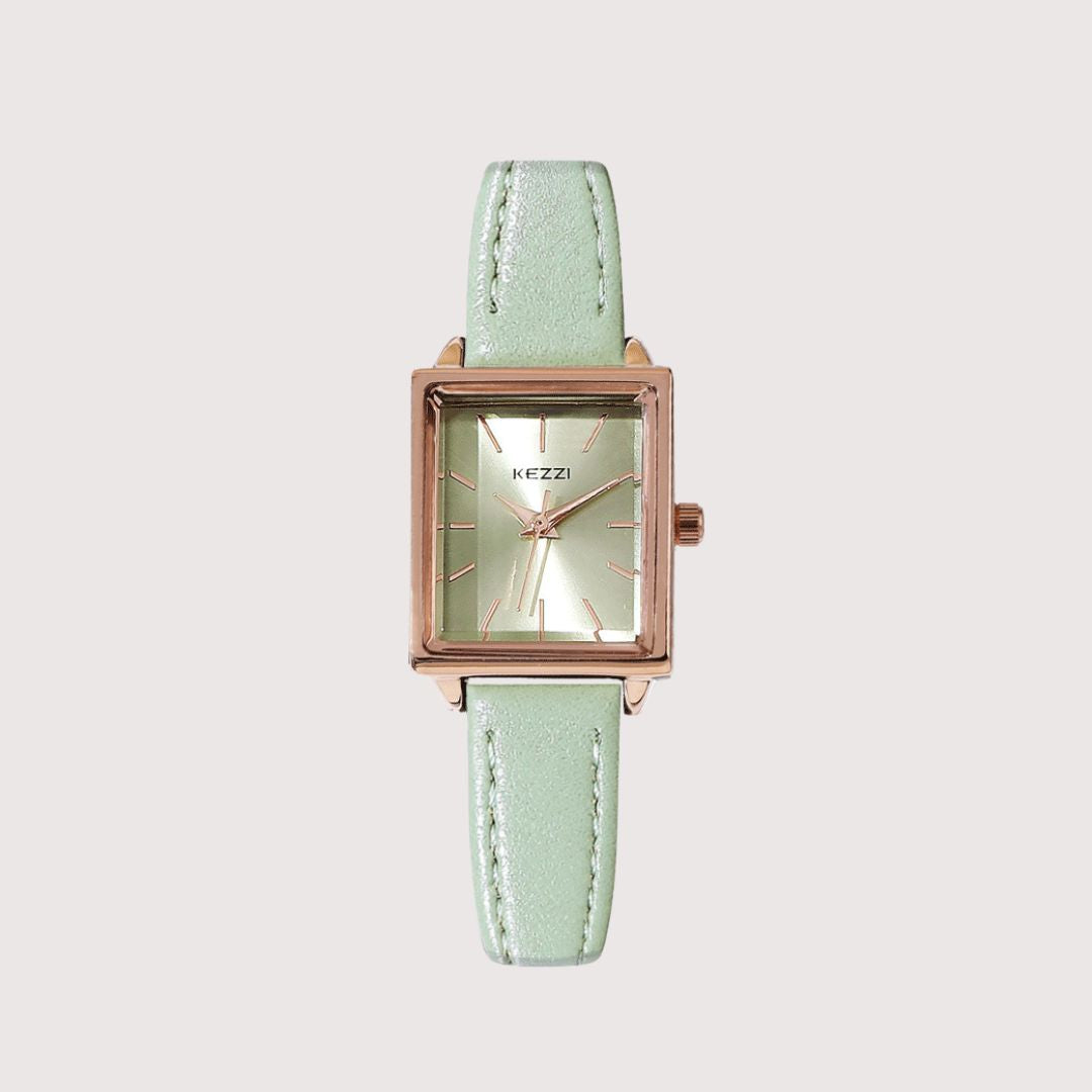 Women's Square Dial Watch with Contrast Stitch Strap