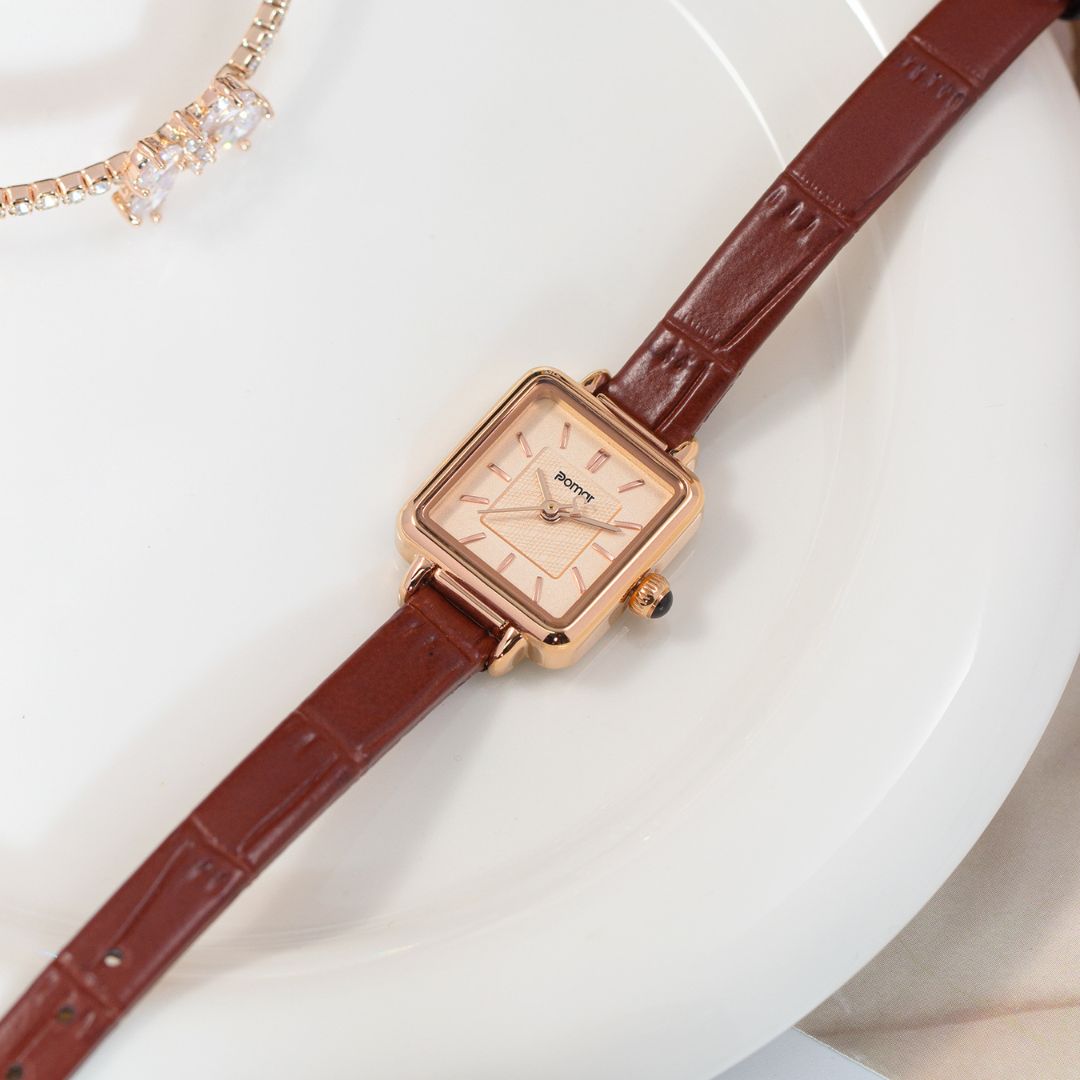 Women's Square Dial Watch with Leather Strap