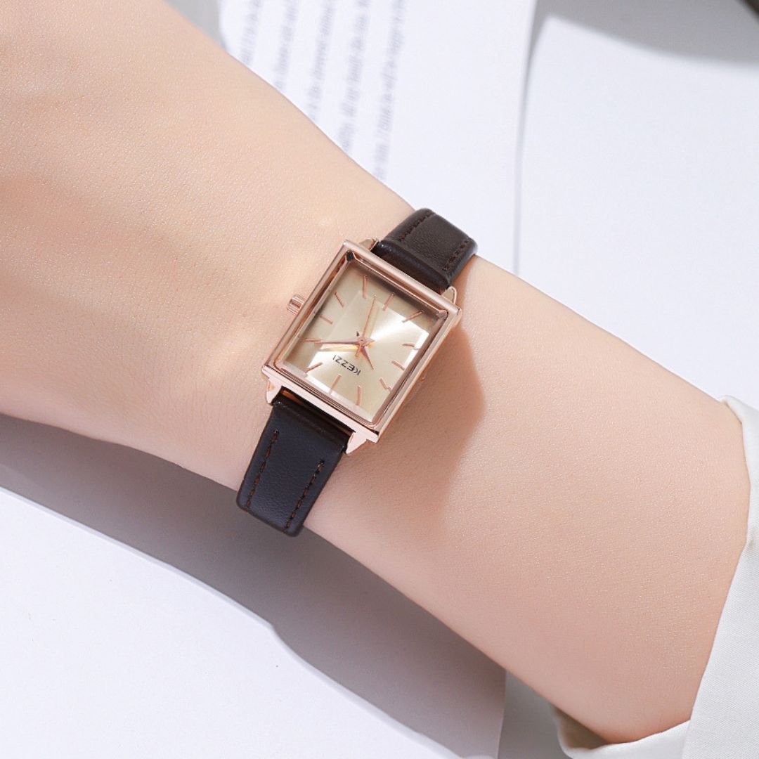 Women's Square Dial Watch with Contrast Stitch Strap