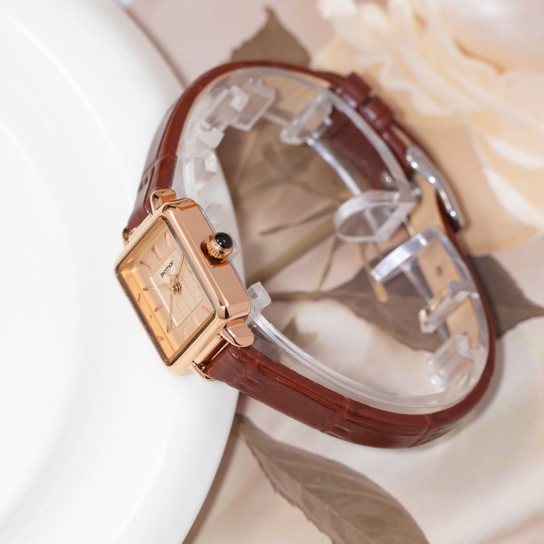 Women's Square Dial Watch with Leather Strap