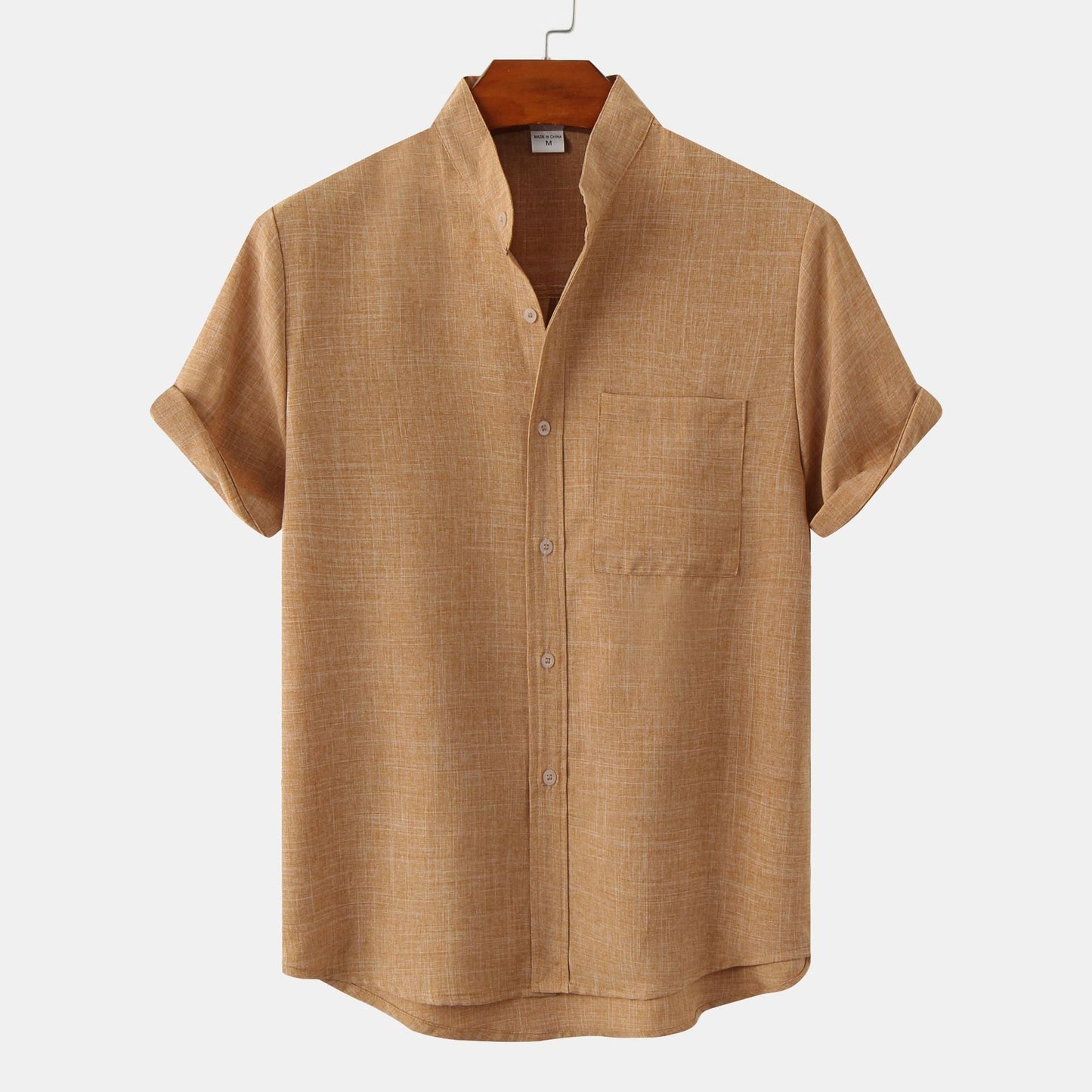 Mandarin Collar Short-Sleeve Shirt