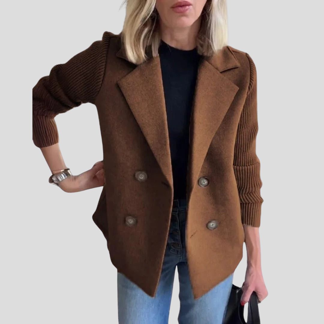 Women's Double-Breasted Knit Sleeve Blazer Jacket
