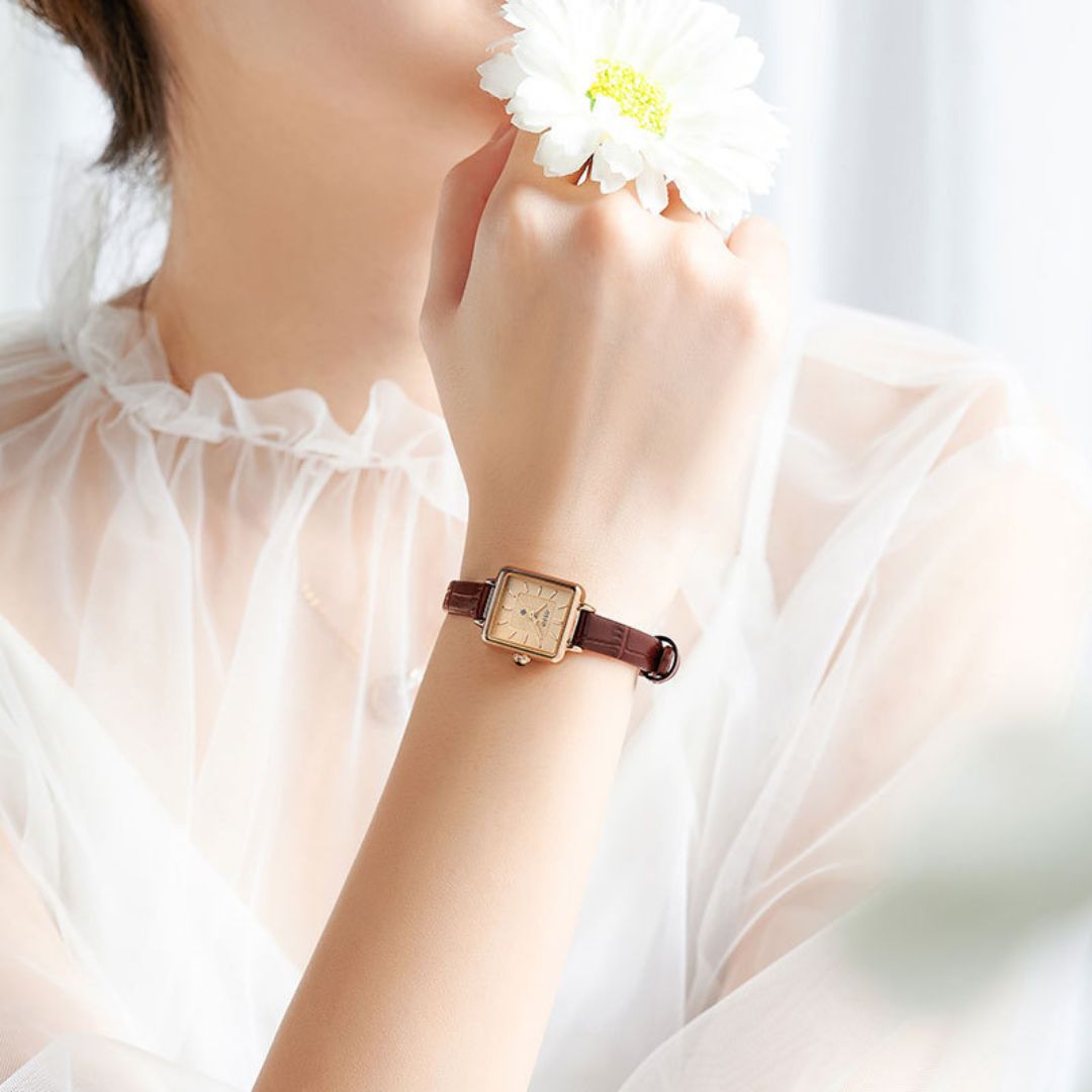 Women's Square Face Watch with Textured Strap