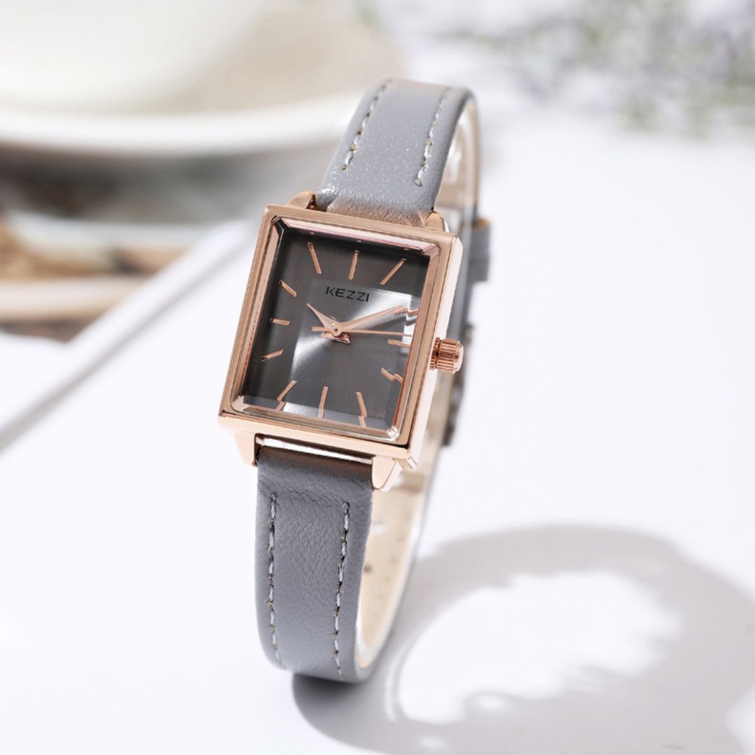 Women's Square Dial Watch with Contrast Stitch Strap