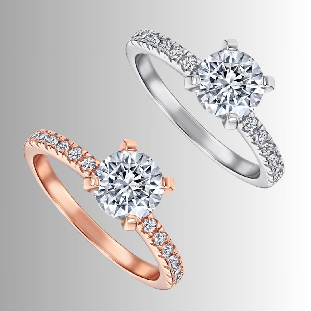 Women's Solitaire Ring with Pavé Band Detail