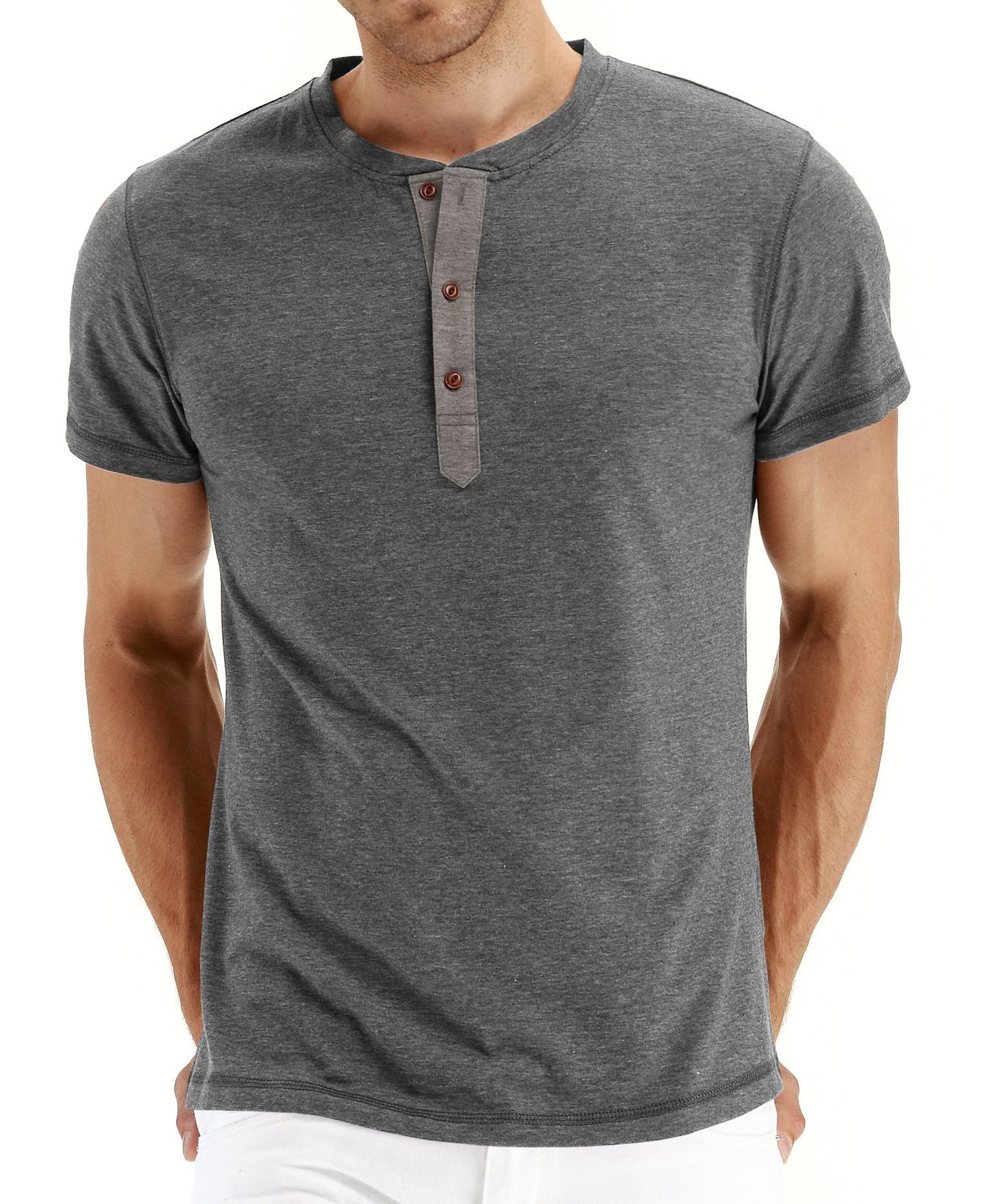 Short-Sleeve Henley Top with Three-Button Detail