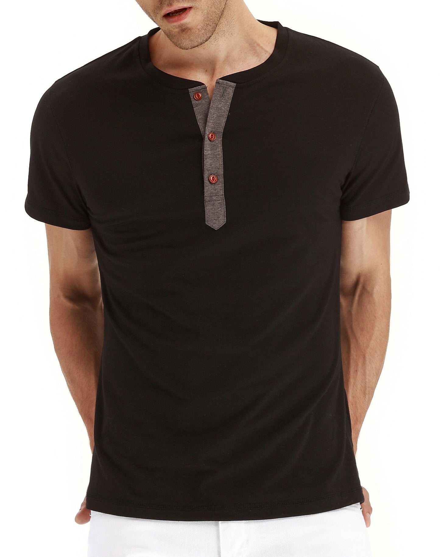 Short-Sleeve Henley Top with Three-Button Detail