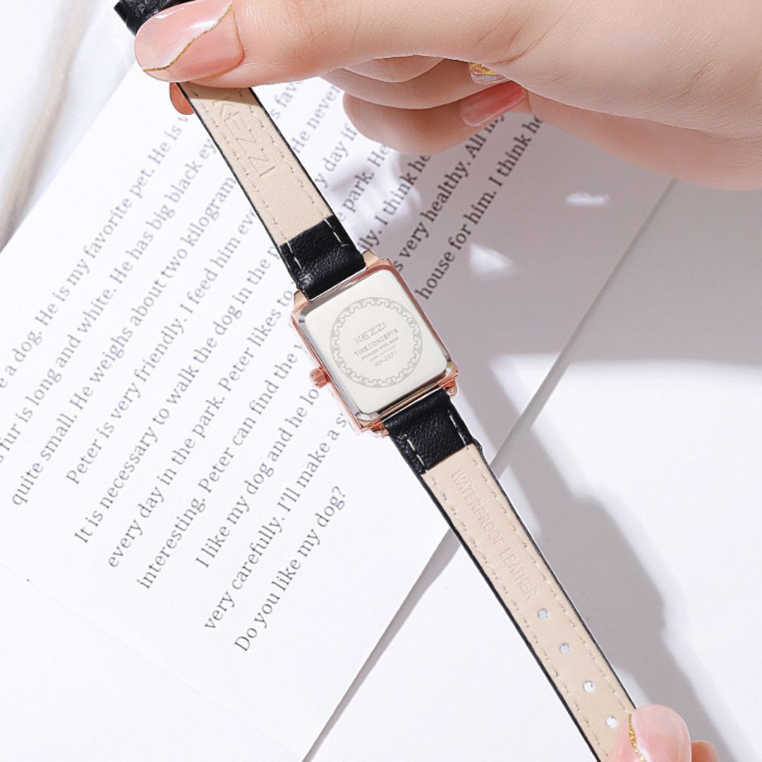 Women's Square Dial Watch with Contrast Stitch Strap