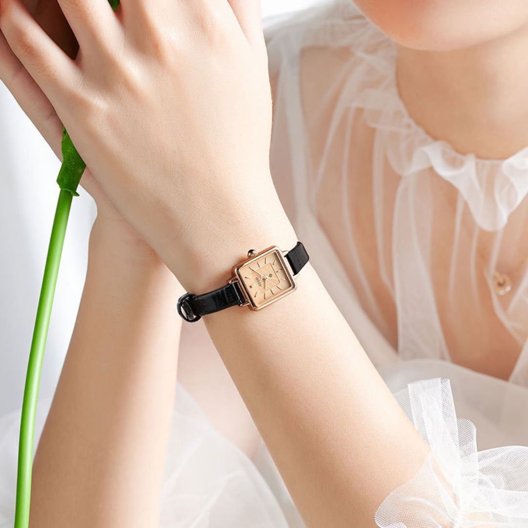 Women's Square Face Watch with Textured Strap