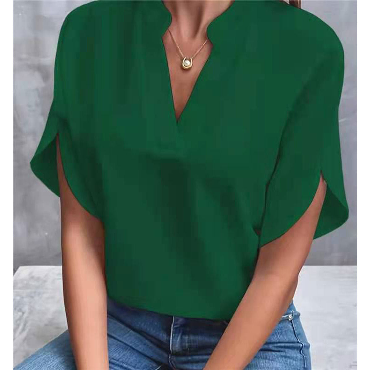 Split Sleeve V-Neck Blouse
