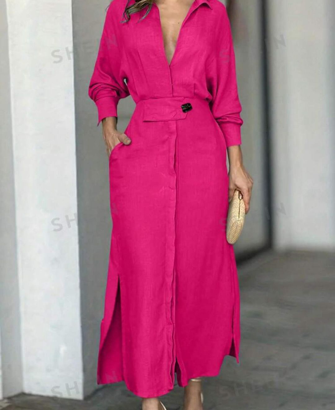 Belted Shirt Maxi Dress