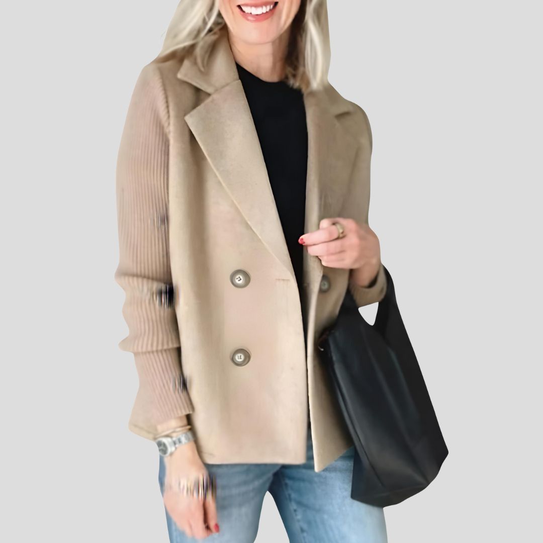 Women's Double-Breasted Knit Sleeve Blazer Jacket