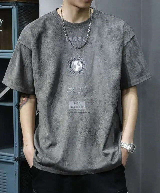 Graphic Washed Tee with Earth Print