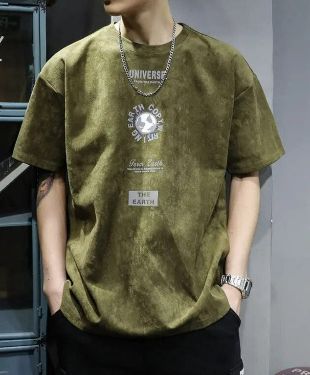 Graphic Washed Tee with Earth Print
