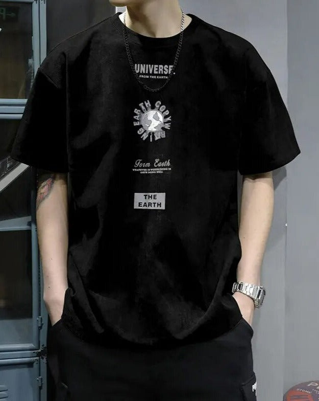Graphic Washed Tee with Earth Print