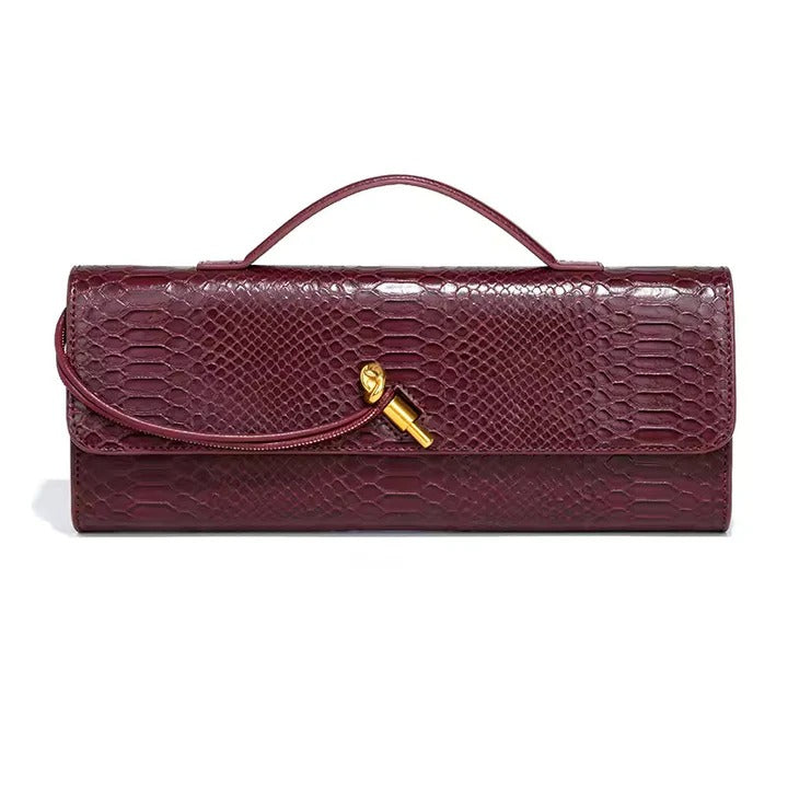Textured Clutch with Wrap Strap Detail