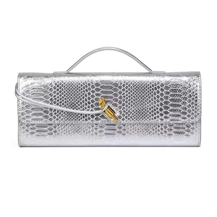 Textured Clutch with Wrap Strap Detail