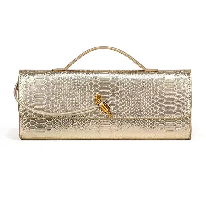 Textured Clutch with Wrap Strap Detail