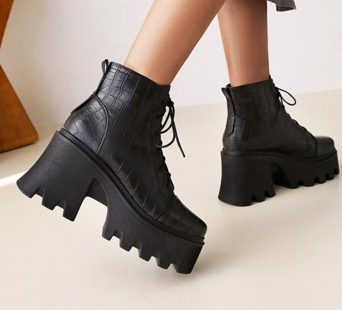Croc-Embossed Lug Sole Boots