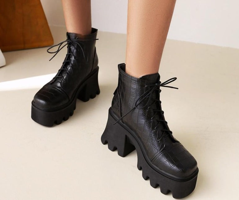 Croc-Embossed Lug Sole Boots