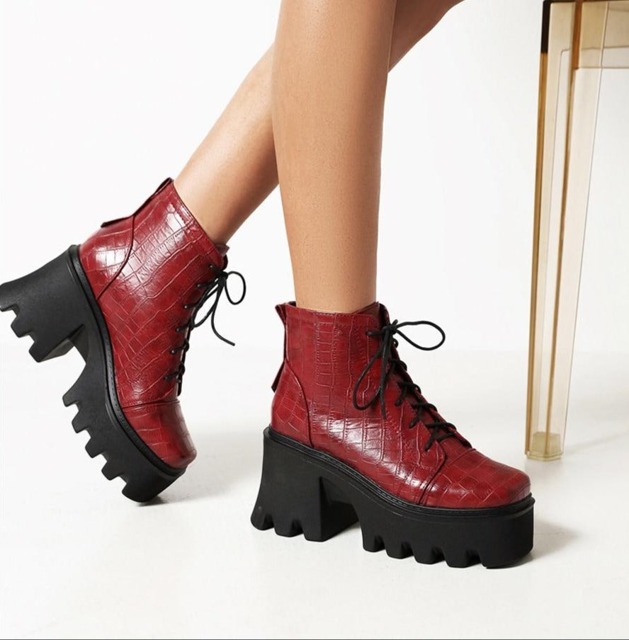 Croc-Embossed Lug Sole Boots