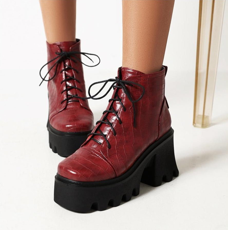Croc-Embossed Lug Sole Boots