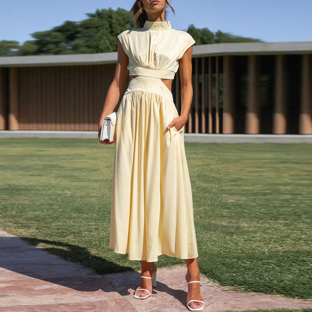 High Neck Cutout Midi Dress