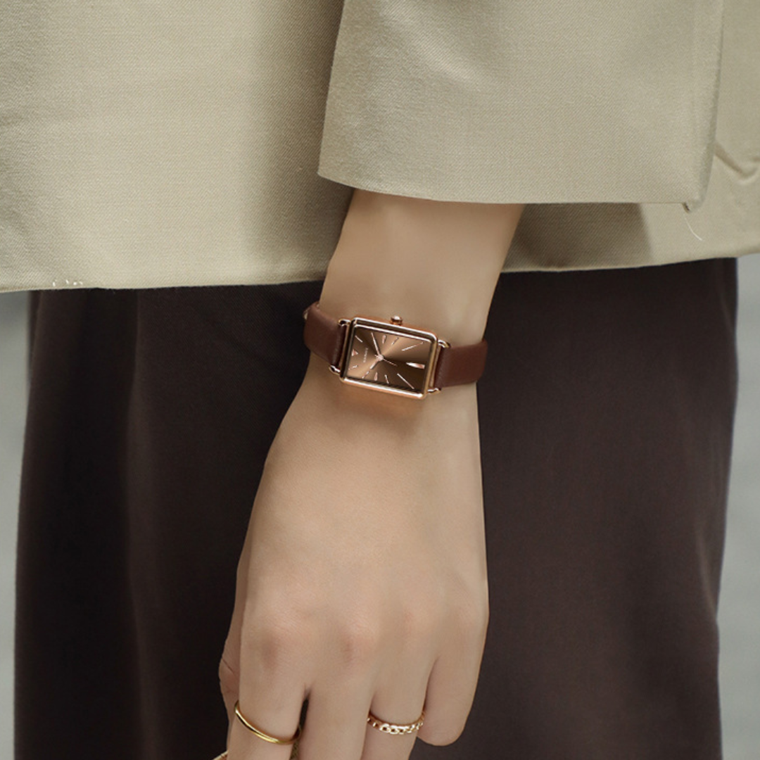 Women's Rectangular Dial Watch with Smooth Strap