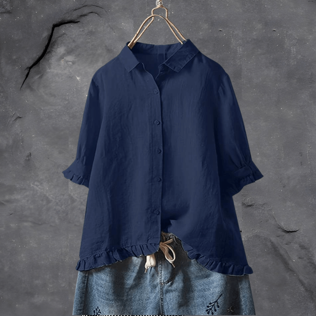 Ruffled Hem Button-Up Shirt