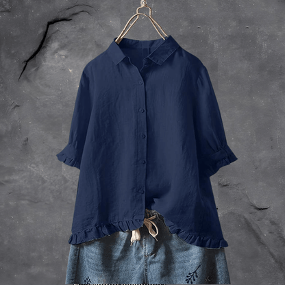 Ruffled Hem Button-Up Shirt
