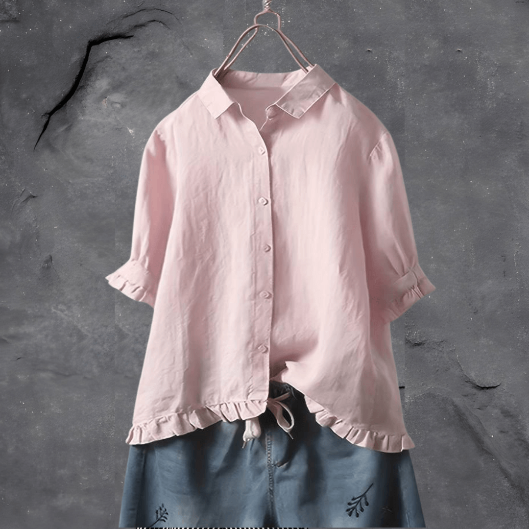 Ruffled Hem Button-Up Shirt