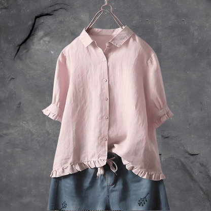Ruffled Hem Button-Up Shirt