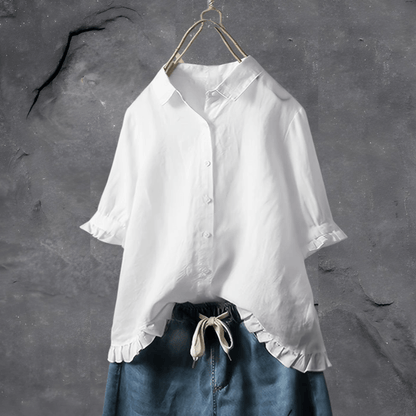 Ruffled Hem Button-Up Shirt